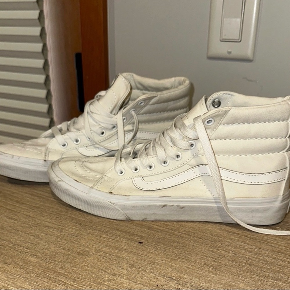 Vans White Old School High Tops Skater Shoes Sneakers Women’s 9 Men’s 7.5 VGUC
